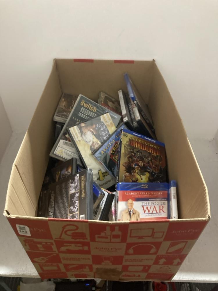 Lot 123  
            Chesterfield SR47 - Parcel Delivery Only 

                
BOX OF ASSORTED DVDS & BLURAYS TO INCLUDE THE QUINTESSENTIAL QUINTUPLETS MOVIE (L...