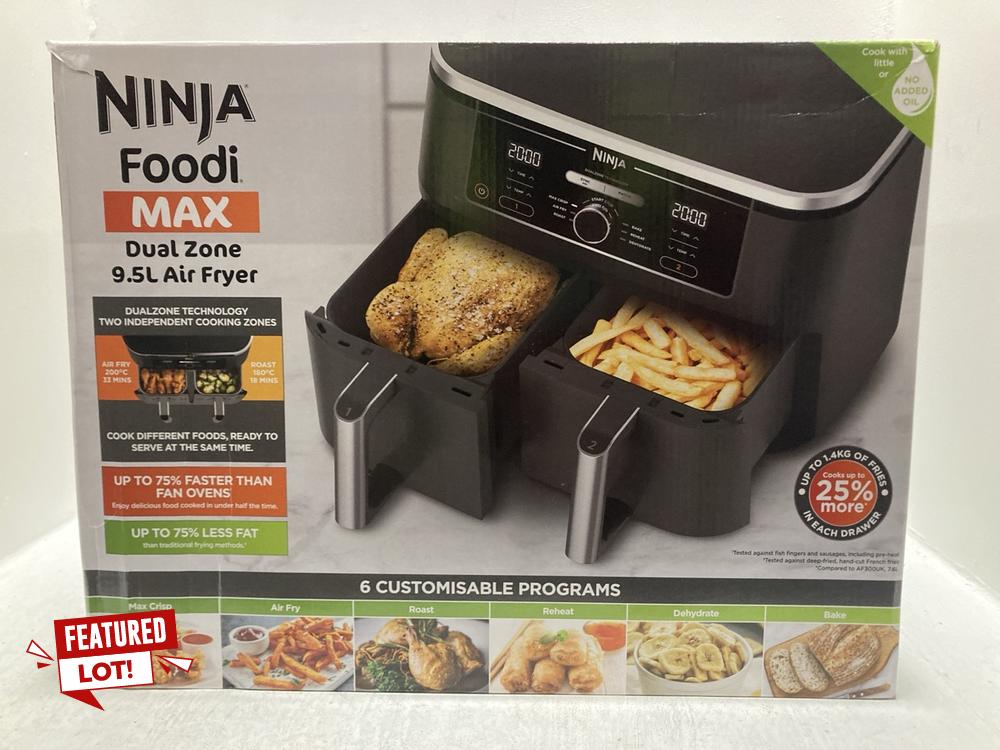 Lot 13  
            Chesterfield SR47 - Parcel Delivery Only 

                
NINJA FOODI MAX DUAL ZONE 9.5L AIR FRYER ORIGINAL RRP £229 (LOCATION: D7)