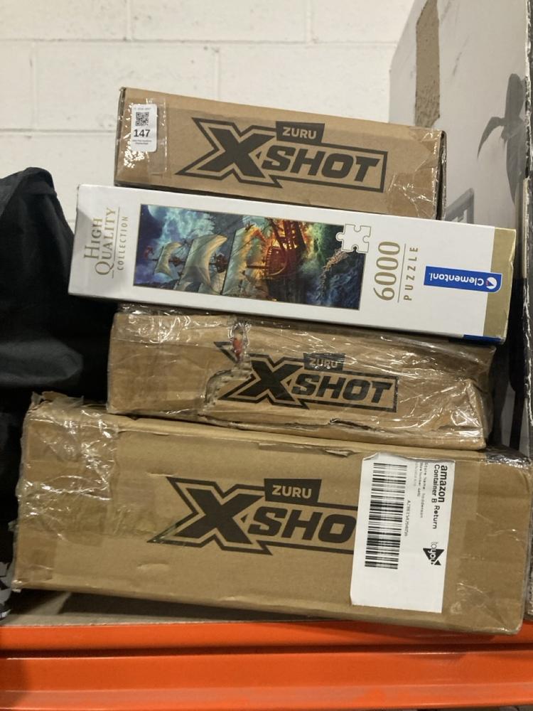 Lot 147  
            Chesterfield SR47 - Parcel Delivery Only 

                
4 X ASSORTED CHILDRENS TOYS TO INCLUDE ZURU XSHOT BLASTERCORN BLASTER (LOCATION: A4)