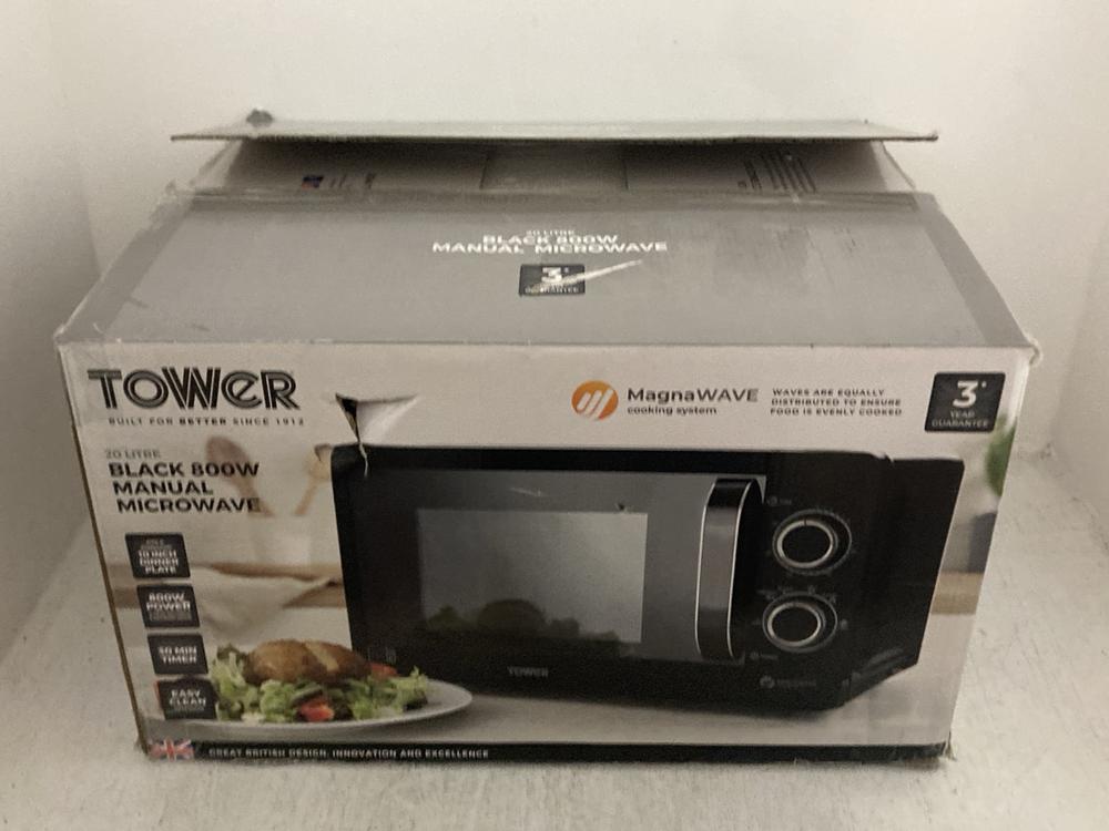 Lot 161  
            Chesterfield SR47 - Parcel Delivery Only 

                
TOWER 20L 800W MANUAL MICROWAVE OVEN (LOCATION: A4)