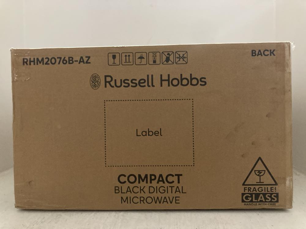 Lot 176  
            Chesterfield SR47 - Parcel Delivery Only 

                
RUSSELL HOBBS 20L 800W MICROWAVE OVEN - MODEL NO. RHM2076B-AZ (LOCATION: A5)