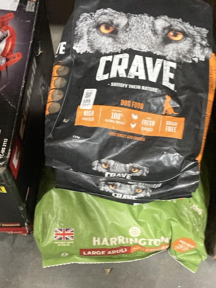 Lot 185  
            Chesterfield SR47 - Parcel Delivery Only 

                
3 X ASSORTED DOG FOOD ITEMS TO INCLUDE CRAVE GRAIN FREE CHICKEN DRY DOG FOOD FOR ...
