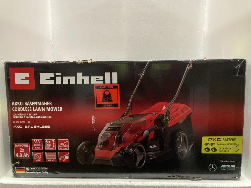 Lot 18  
            Chesterfield SR47 - Parcel Delivery Only 

                
EINHELL CORDLESS LAWN MOWER ORIGINAL RRP £260 - MODEL NO. GE-CM 36/36 LI KIT (LOC...