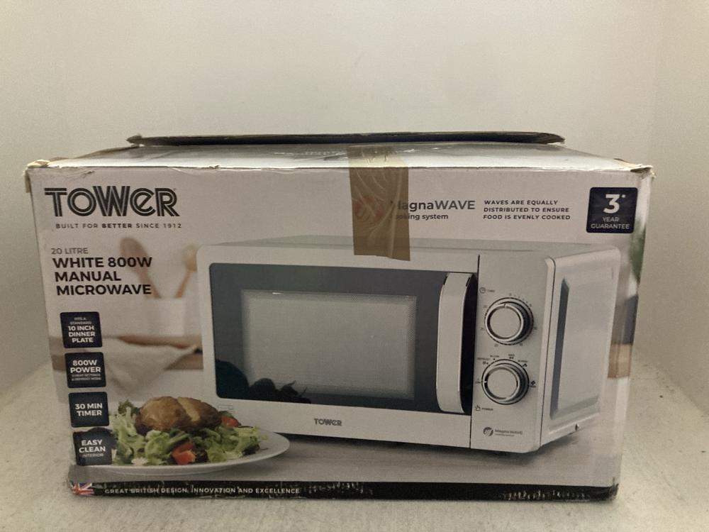 Lot 190  
            Chesterfield SR47 - Parcel Delivery Only 

                
TOWER 20L 800W MANUAL MICROWAVE OVEN (LOCATION: A5)