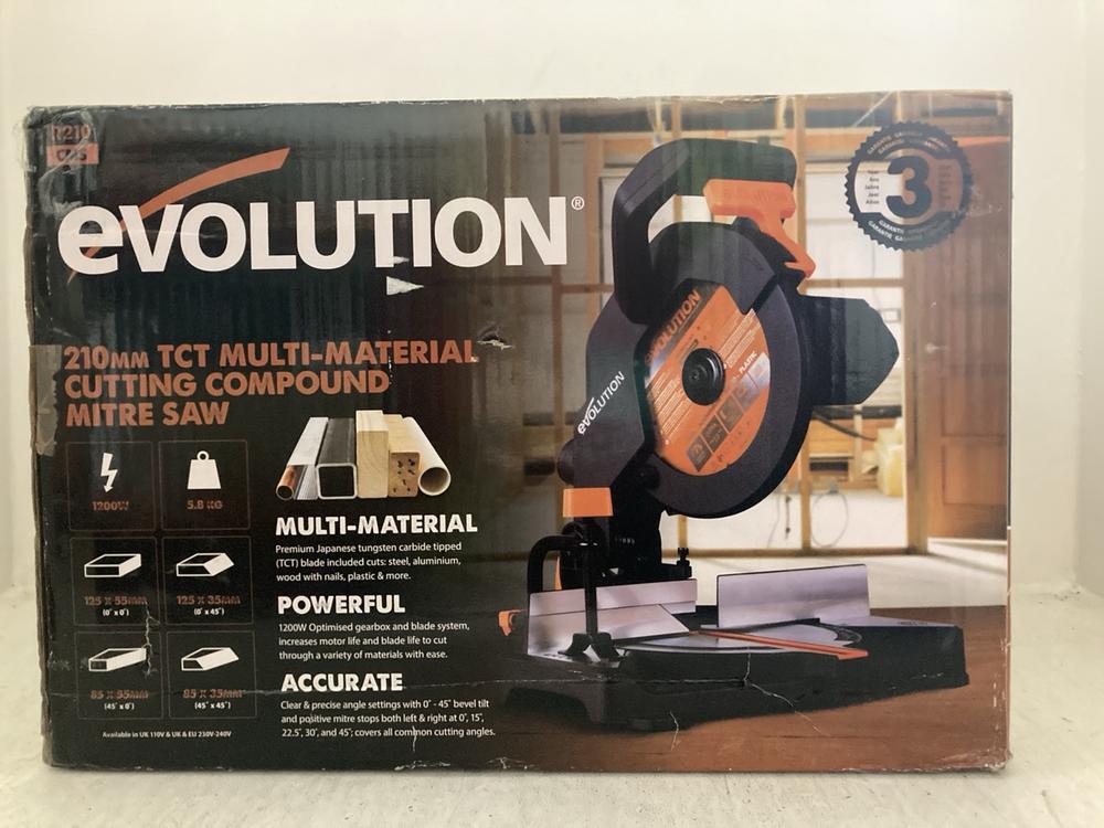 Lot 193  
            Chesterfield SR47 - Parcel Delivery Only 

                
EVOLUTION R210CMS COMPOUND MITRE SAW (LOCATION: A6)