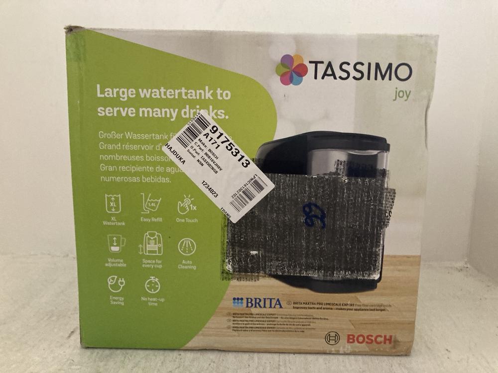 Lot 197  
            Chesterfield SR47 - Parcel Delivery Only 

                
BOSCH TASSIMO JOY COFFEE CAPSULE MACHINE (LOCATION: A6)