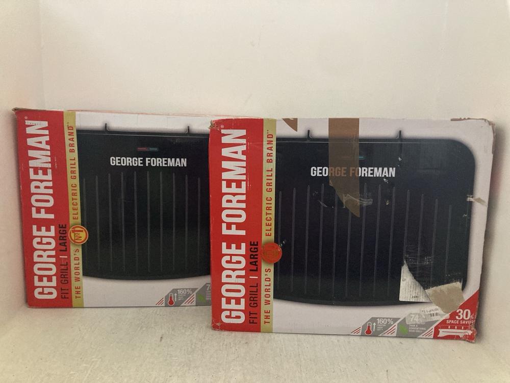 Lot 199  
            Chesterfield SR47 - Parcel Delivery Only 

                
2 X GEORGE FOREMAN LARGE FIT GRILL (LOCATION: A6)