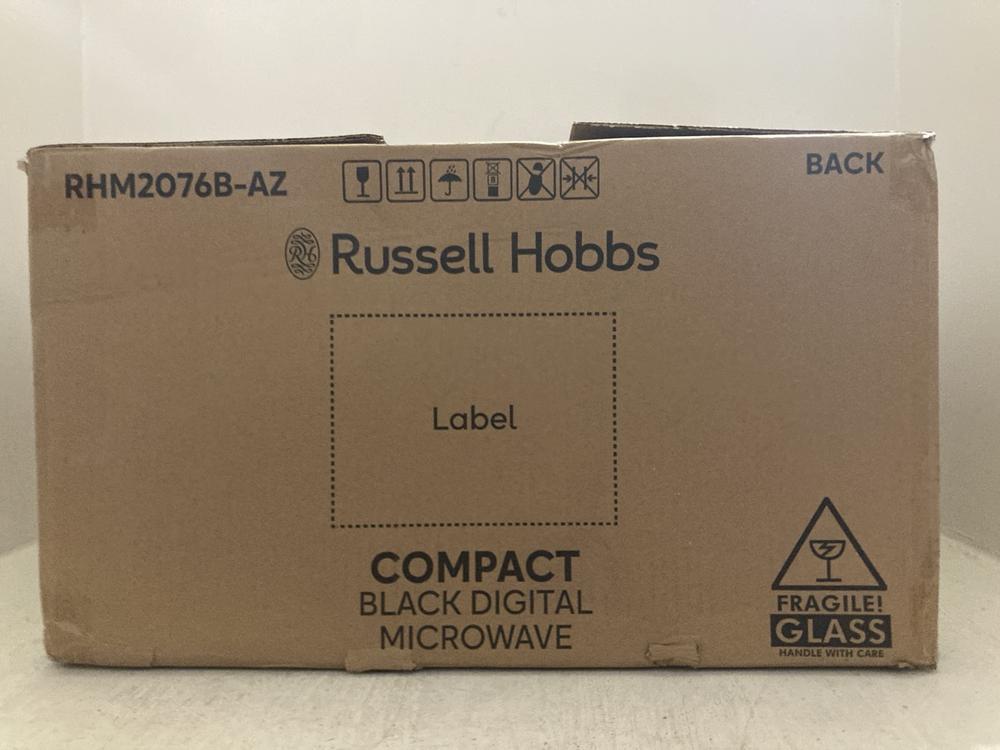 Lot 210  
            Chesterfield SR47 - Parcel Delivery Only 

                
RUSSELL HOBBS 20L 800W MICROWAVE OVEN - MODEL NO. RHM2076B-AZ (LOCATION: A6)
