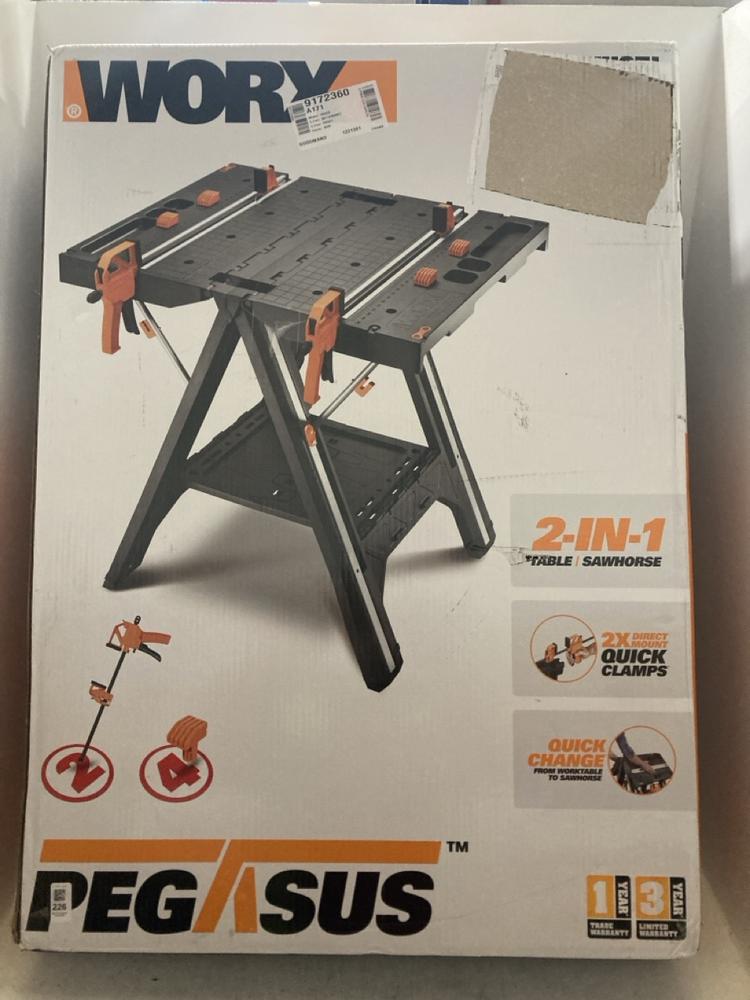 Lot 226  
            Chesterfield SR47 - Parcel Delivery Only 

                
WORX PEGASUS WORK TABLE ORIGINAL RRP £150 - MODEL NO. WX051 (LOCATION: A7)