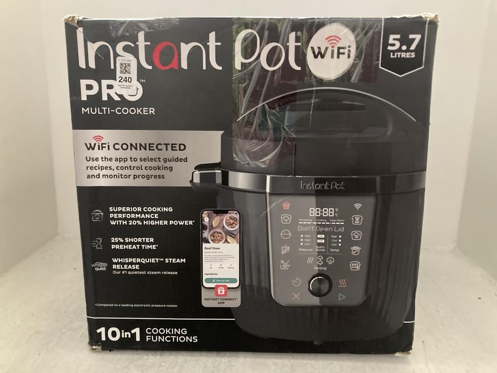 Lot 240  
            Chesterfield SR47 - Parcel Delivery Only 

                
INSTANT POT PRO 5.7L MULTI COOKER ORIGINAL RRP £249 (LOCATION: A8)
