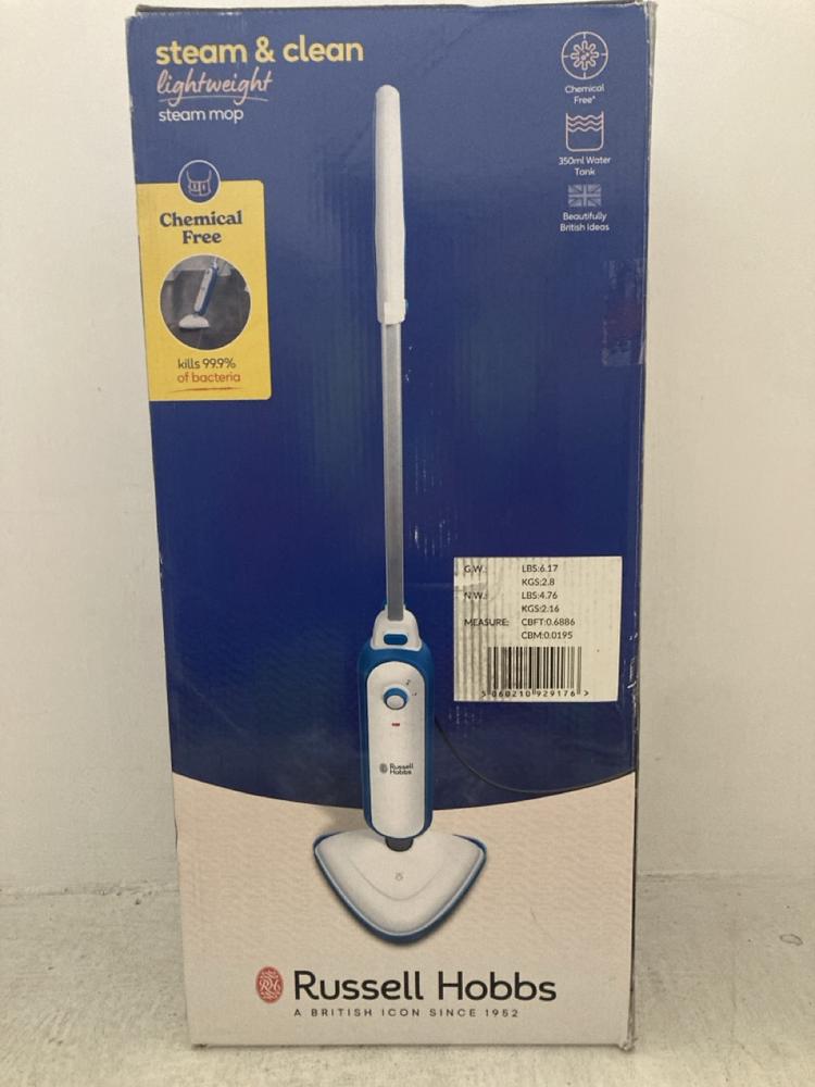 Lot 243  
            Chesterfield SR47 - Parcel Delivery Only 

                
RUSSELL HOBBS STEAM AND CLEAN LIGHTWEIGHT STEAM MOP (LOCATION: A8)