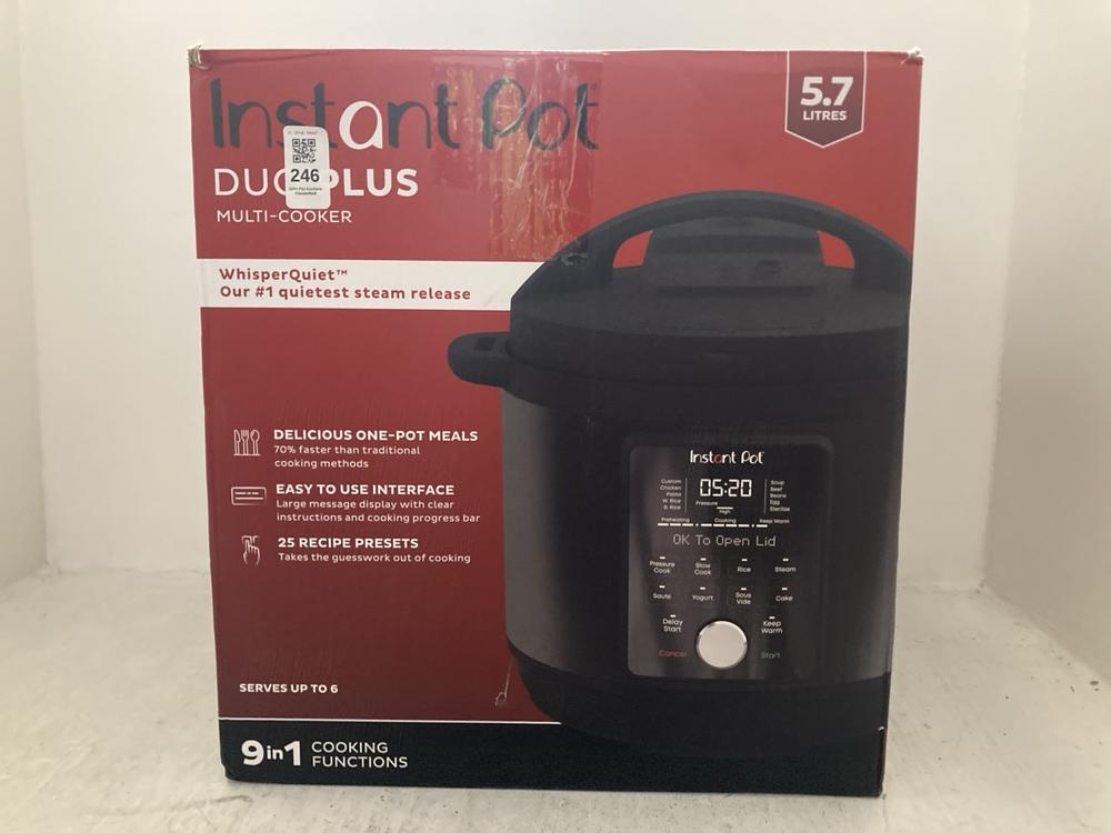 Lot 246  
            Chesterfield SR47 - Parcel Delivery Only 

                
INSTANT POT 5.7L DUO PLUS MULTI COOKER ORIGINAL RRP £129 (LOCATION: A8)