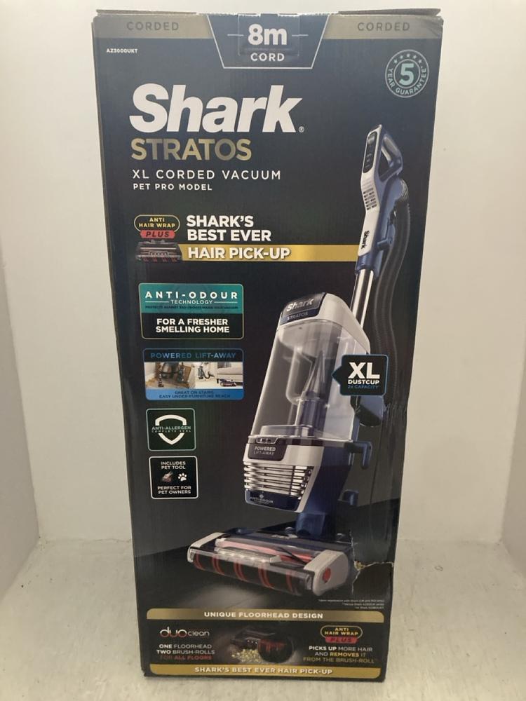 Lot 249  
            Chesterfield SR47 - Parcel Delivery Only 

                
SHARK STRATOS PET PRO ANTI HAIR WRAP CORDED UPRIGHT VACUUM CLEANER ORIGINAL RRP £...