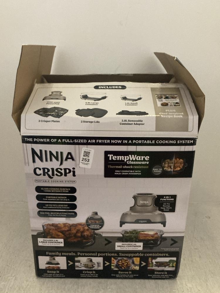 Lot 253  
            Chesterfield SR47 - Parcel Delivery Only 

                
NINJA CRISPI PORTABLE COOKING SYSTEM ORIGINAL RRP £149 (LOCATION: A8)