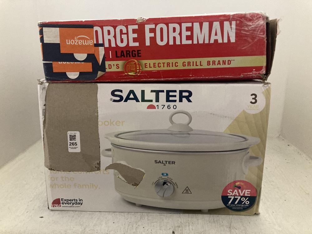 Lot 265  
            Chesterfield SR47 - Parcel Delivery Only 

                
SALTER 6.5L SLOW COOKER TO INCLUDE GEORGE FOREMAN LARGE FIT GRILL (LOCATION: A9)