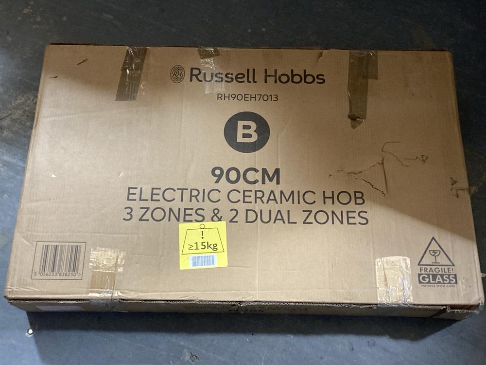 Lot 282  
            Chesterfield SR47 - Parcel Delivery Only 

                
RUSSELL HOBBS 90CM ELECTRIC HOB ORIGINAL RRP £249 - MODEL NO. RH90EH7013 (LOCATIO...