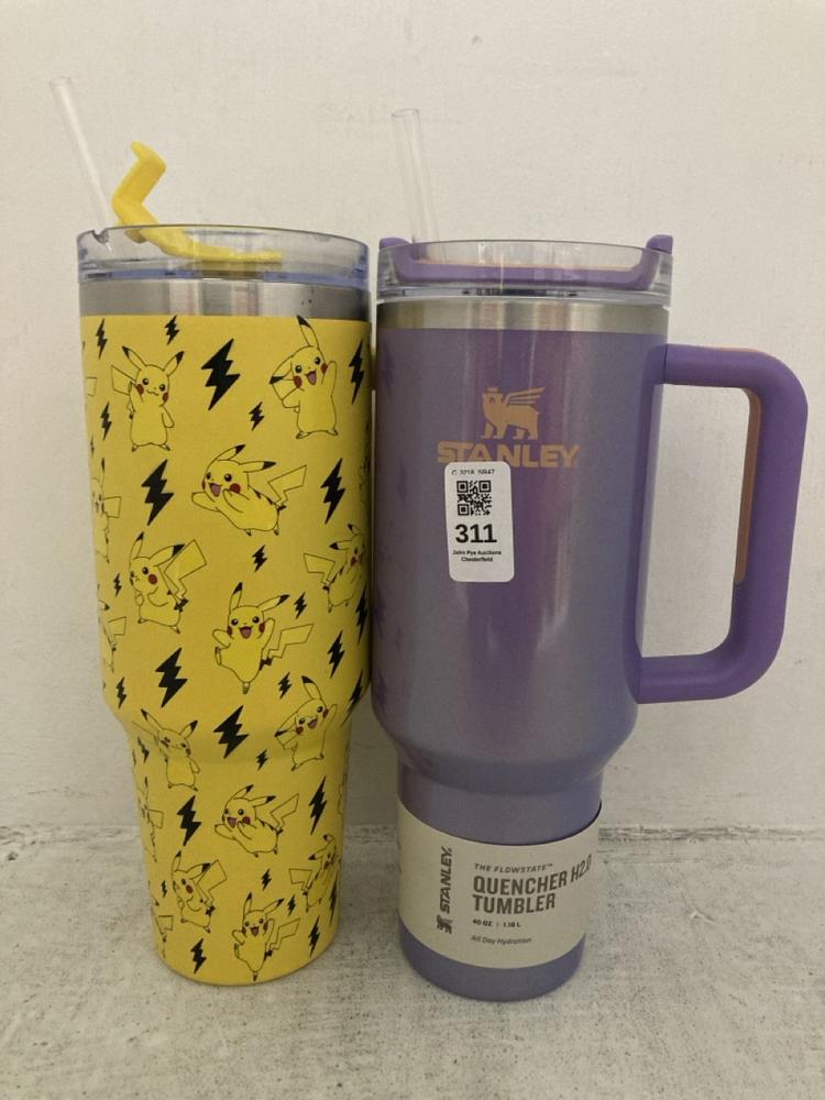 Lot 311  
            Chesterfield SR47 - Parcel Delivery Only 

                
STANLEY QUENCHER H20 40OZ TUMBLER IN GLITTER VIOLET TO INCLUDE POKEMON PIKACHU 40...