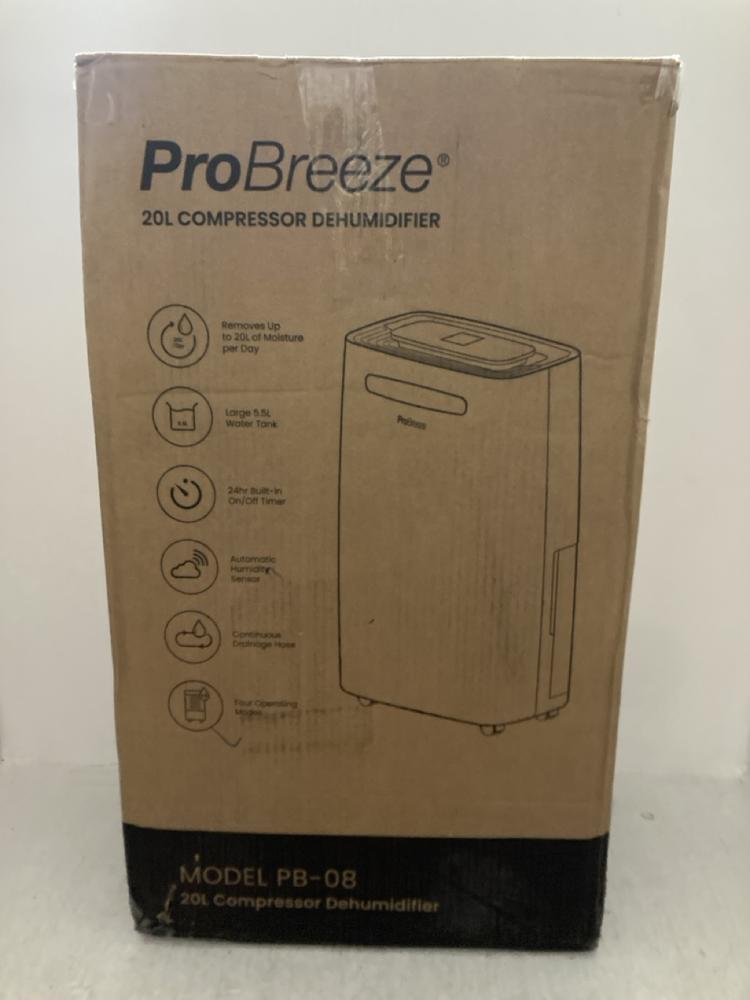 Lot 321  
            Chesterfield SR47 - Parcel Delivery Only 

                
PROBREEZE 20L COMPRESSOR DEHUMIDIFIER (LOCATION: A11)