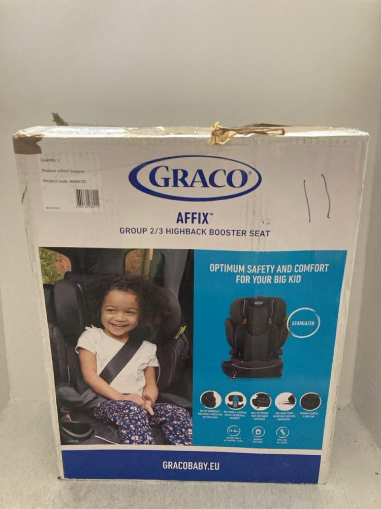 Lot 325  
            Chesterfield SR47 - Parcel Delivery Only 

                
GRACO AFFIX GROUP 2/3 CAR SEAT (LOCATION: A11)