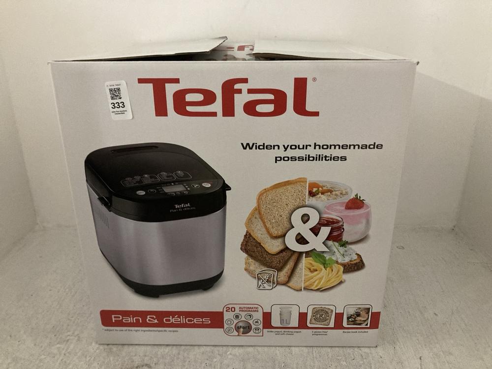 Lot 333  
            Chesterfield SR47 - Parcel Delivery Only 

                
TEFAL PAIN & DELICES BREAD MAKER ORIGINAL RRP £139 (LOCATION: A12)