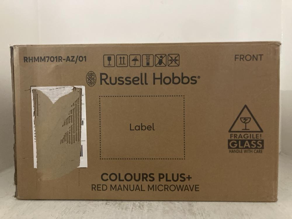 Lot 336  
            Chesterfield SR47 - Parcel Delivery Only 

                
RUSSELL HOBBS 17L 700W MICROWAVE OVEN - MODEL NO. RHMM701R (LOCATION: A12)