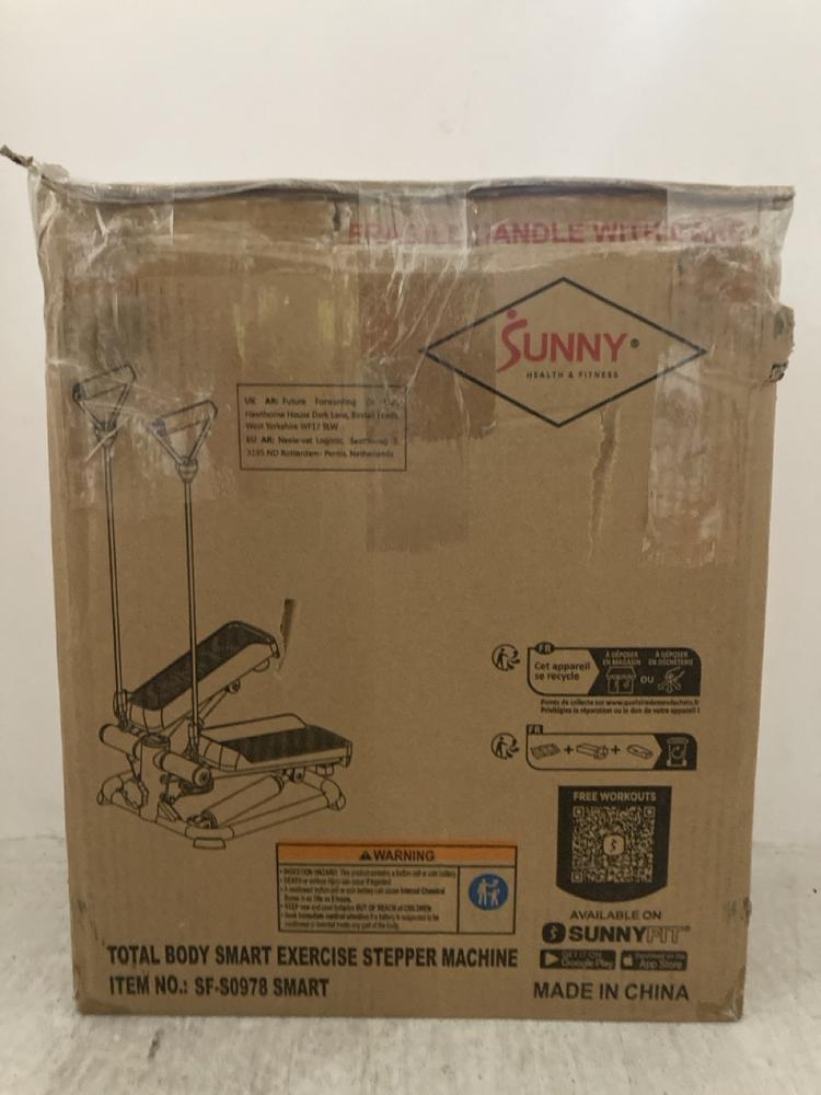 Lot 341  
            Chesterfield SR47 - Parcel Delivery Only 

                
SUNNY BODY SMART EXERCISE STEPPER MACHINE (LOCATION: A12)