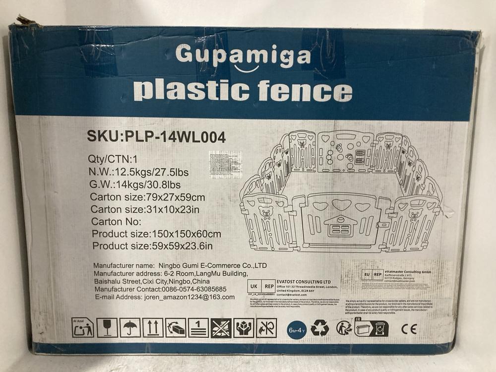 Lot 348  
            Chesterfield SR47 - Parcel Delivery Only 

                
GUPAMIGA PLASTIC FENCE - MODEL NO. PLP-14WL004 (LOCATION: B1)