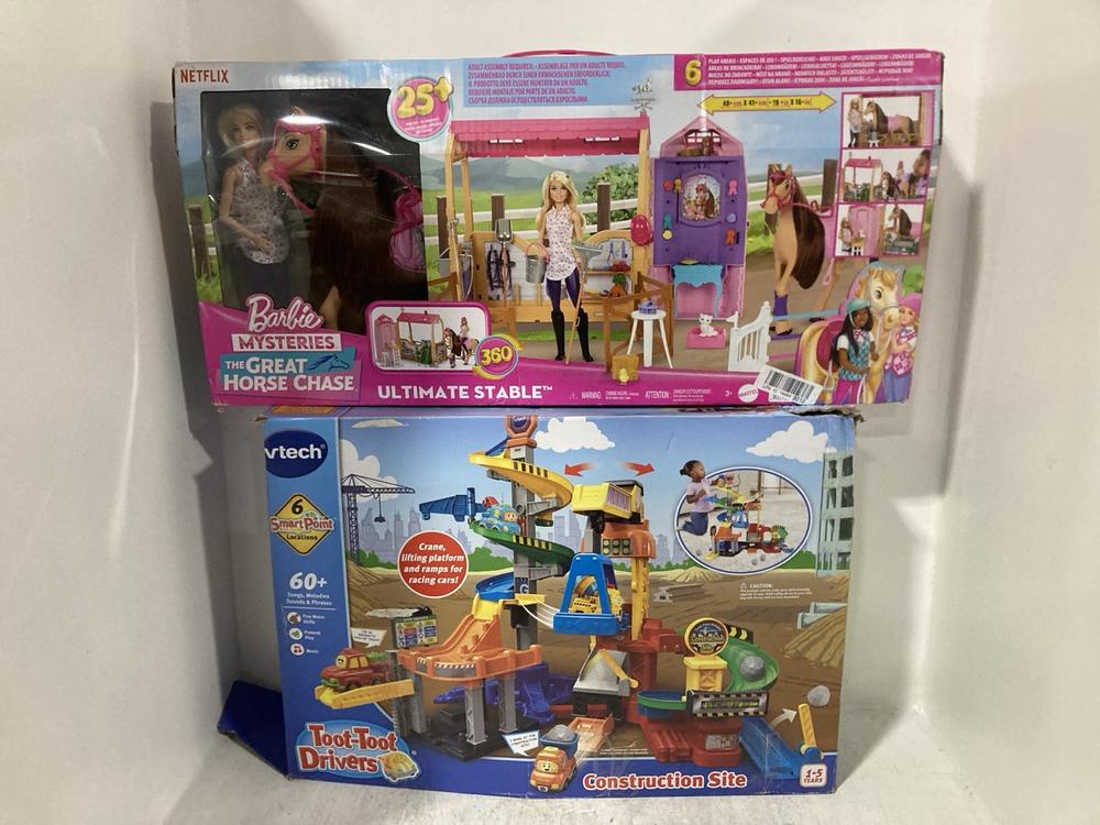 Lot 352  
            Chesterfield SR47 - Parcel Delivery Only 

                
TOOT TOOT DRIVERS CONSTRUCTION SITE TO INCLUDE BARBIE MYSTERIES THE GREAT HORSE C...