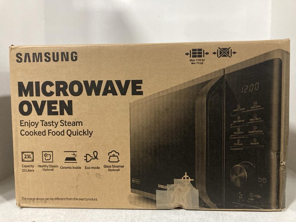 Lot 354  
            Chesterfield SR47 - Parcel Delivery Only 

                
SAMSUNG 23L 800W MICROWAVE OVEN - MODEL NO. MS23K3513AK (LOCATION: B1)