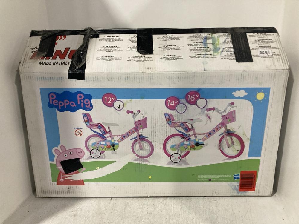 Lot 360  
            Chesterfield SR47 - Parcel Delivery Only 

                
DINO PEPPA PIG 12" BICYCLE ORIGINAL RRP £100 (LOCATION: B1)