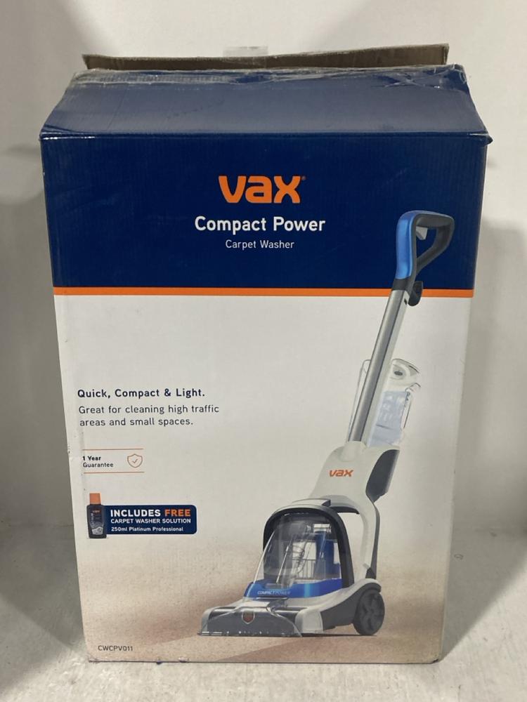 Lot 365  
            Chesterfield SR47 - Parcel Delivery Only 

                
VAX COMPACT POWER CARPET WASHER ORIGINAL RRP £100 (LOCATION: B1)
