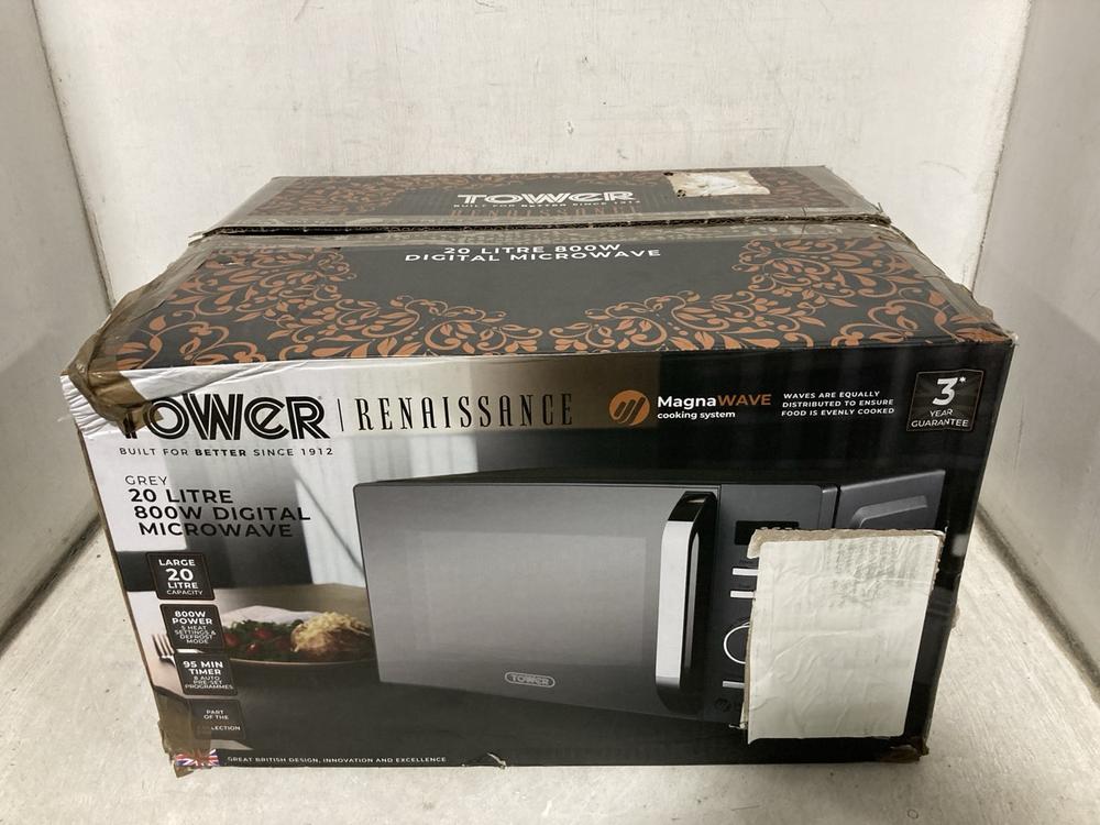 Lot 372  
            Chesterfield SR47 - Parcel Delivery Only 

                
TOWER 20L 800W DIGITAL MICROWAVE OVEN (LOCATION: B2)