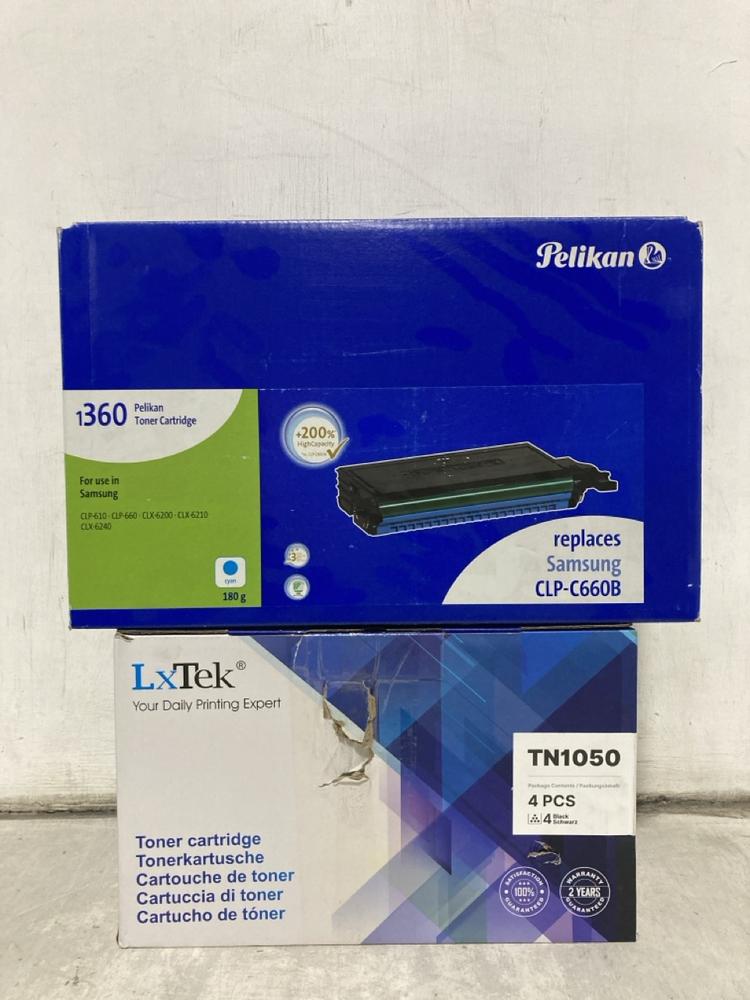 Lot 374  
            Chesterfield SR47 - Parcel Delivery Only 

                
LXTEK TN1050 MULTIPACK TONER CARTRIDGE TO INCLUDE PELIKAN 1360 CYAN TONER CARTRID...