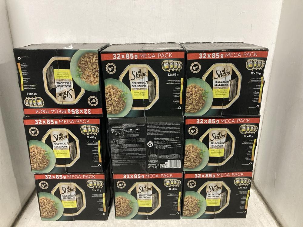 Lot 384  
            Chesterfield SR47 - Parcel Delivery Only 

                
9 X SHEBA MEGA PACK CAT FOOD SELECTION IN SAUCE (32 X 85G) - BB 02/02/27 TOTAL OR...