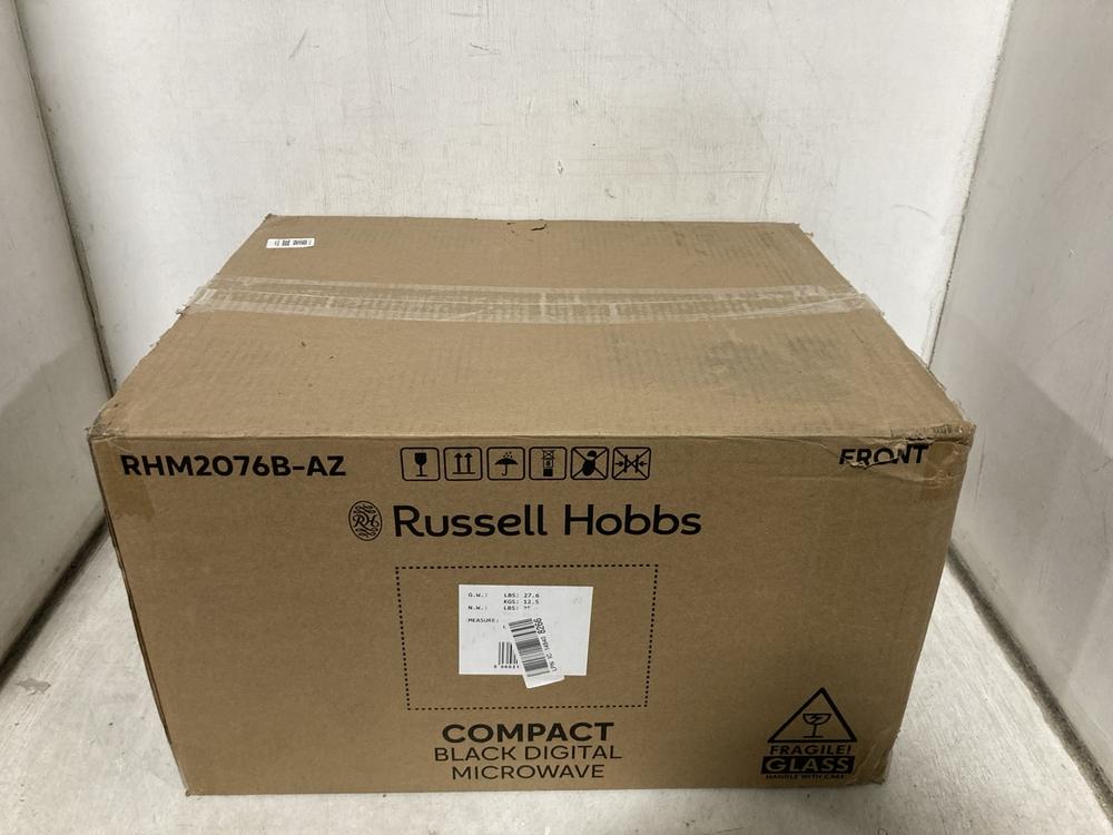 Lot 388  
            Chesterfield SR47 - Parcel Delivery Only 

                
RUSSELL HOBBS 20L 800W MICROWAVE OVEN - MODEL NO. RHM2076B-AZ (LOCATION: B2)
