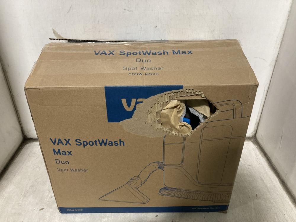 Lot 389  
            Chesterfield SR47 - Parcel Delivery Only 

                
VAX SPOTWASH MAX DUO SPOT WASHER ORIGINAL RRP £129 (LOCATION: B2)