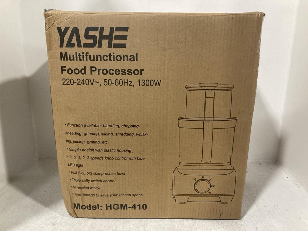Lot 418  
            Chesterfield SR47 - Parcel Delivery Only 

                
YASHE FOOD PROCESSOR - MODEL NO. HGM 410 (LOCATION: B4)