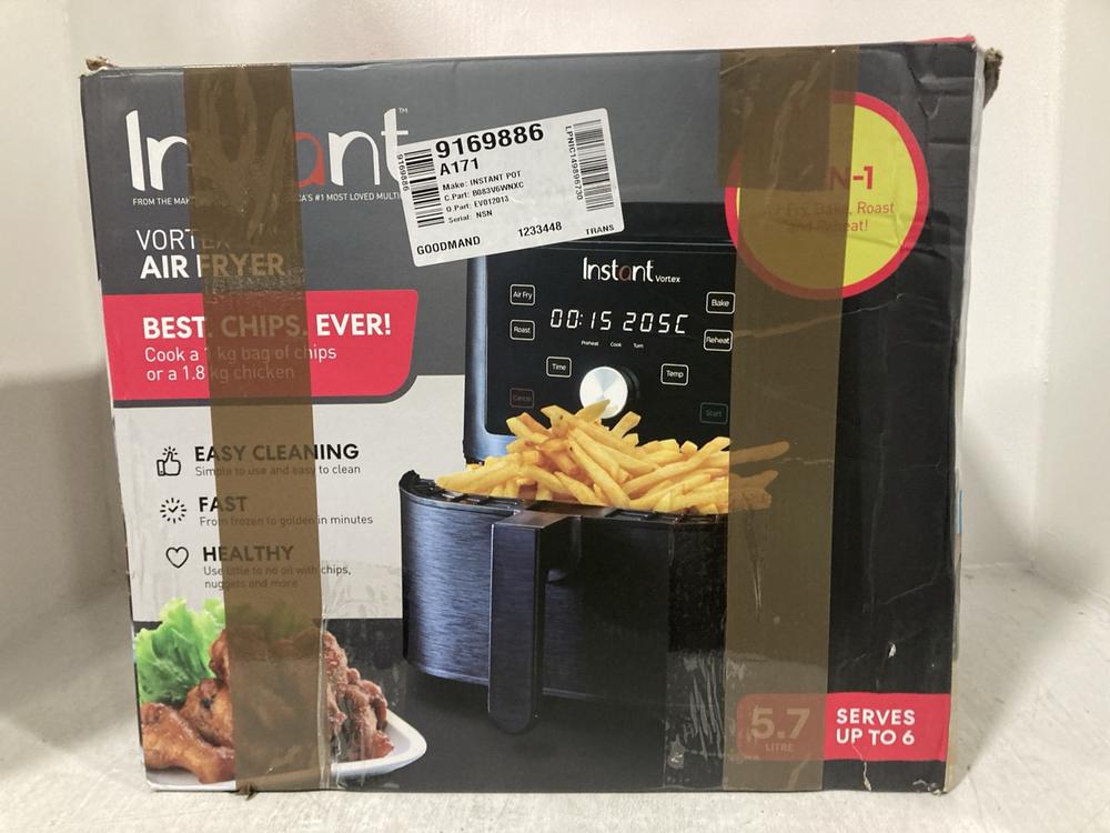 Lot 422  
            Chesterfield SR47 - Parcel Delivery Only 

                
INSTANT 5.7L VORTEX AIR FRYER ORIGINAL RRP £99 (LOCATION: B4)