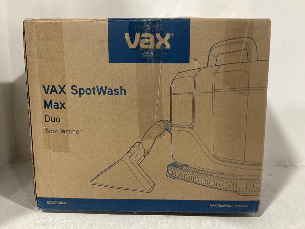 Lot 427  
            Chesterfield SR47 - Parcel Delivery Only 

                
VAX SPOTWASH MAX DUO SPOT WASHER ORIGINAL RRP £129 (LOCATION: B4)
