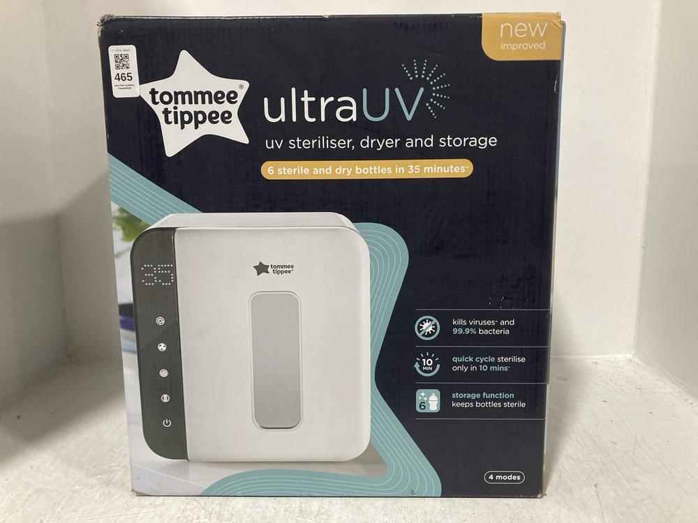 Lot 465  
            Chesterfield SR47 - Parcel Delivery Only 

                
TOMMEE TIPPEE ULTRA UV STERILISER, DRYER AND STORAGE ORIGINAL RRP £149 (LOCATION:...