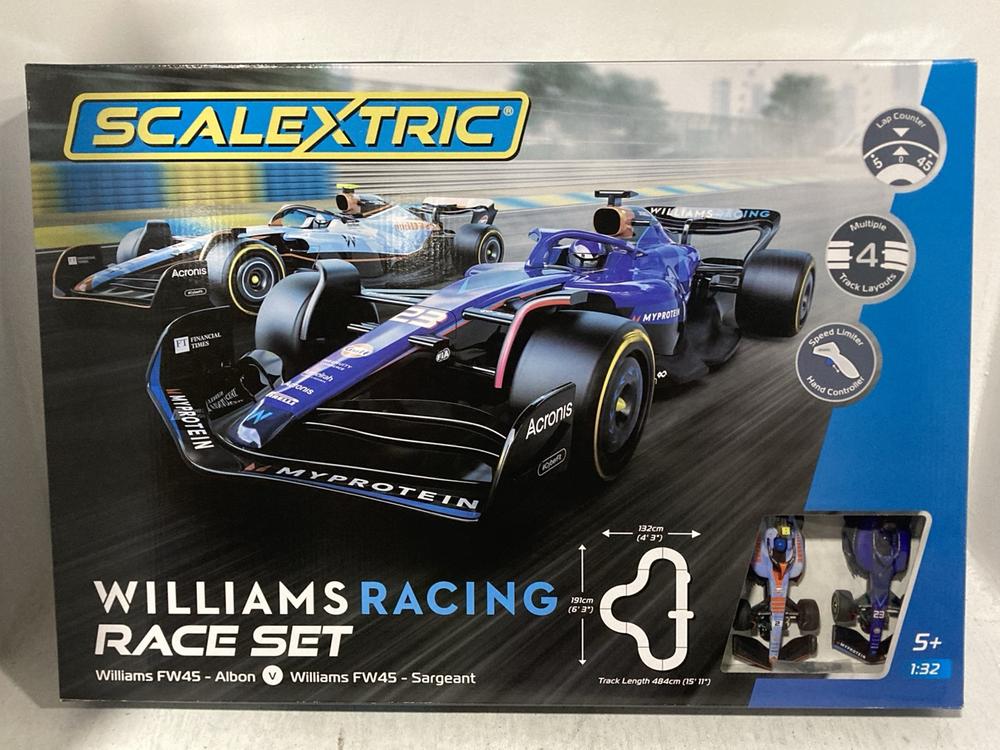 Lot 469  
            Chesterfield SR47 - Parcel Delivery Only 

                
SCALEXTRIC WILLIAMS RACING SET ORIGINAL RRP £140 - MODEL NO. C1450M (LOCATION: B6)