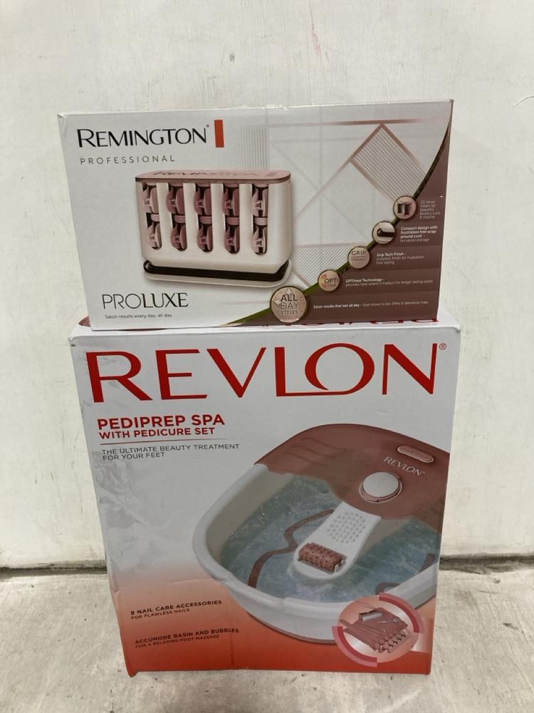 Lot 481  
            Chesterfield SR47 - Parcel Delivery Only 

                
REMINGTON PROFESSIONAL PROLUXE HEATED HAIR CURLERS TO INCLUDE REVLON PEDIPREP SPA...