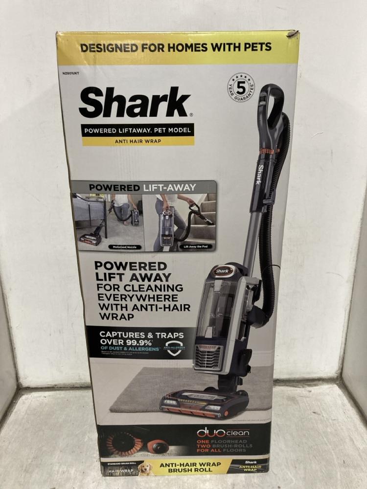 Lot 496  
            Chesterfield SR47 - Parcel Delivery Only 

                
SHARK ANTI HAIR WRAP UPRIGHT PET VACUUM CLEANER ORIGINAL RRP £299 - MODEL NO. NZ8...