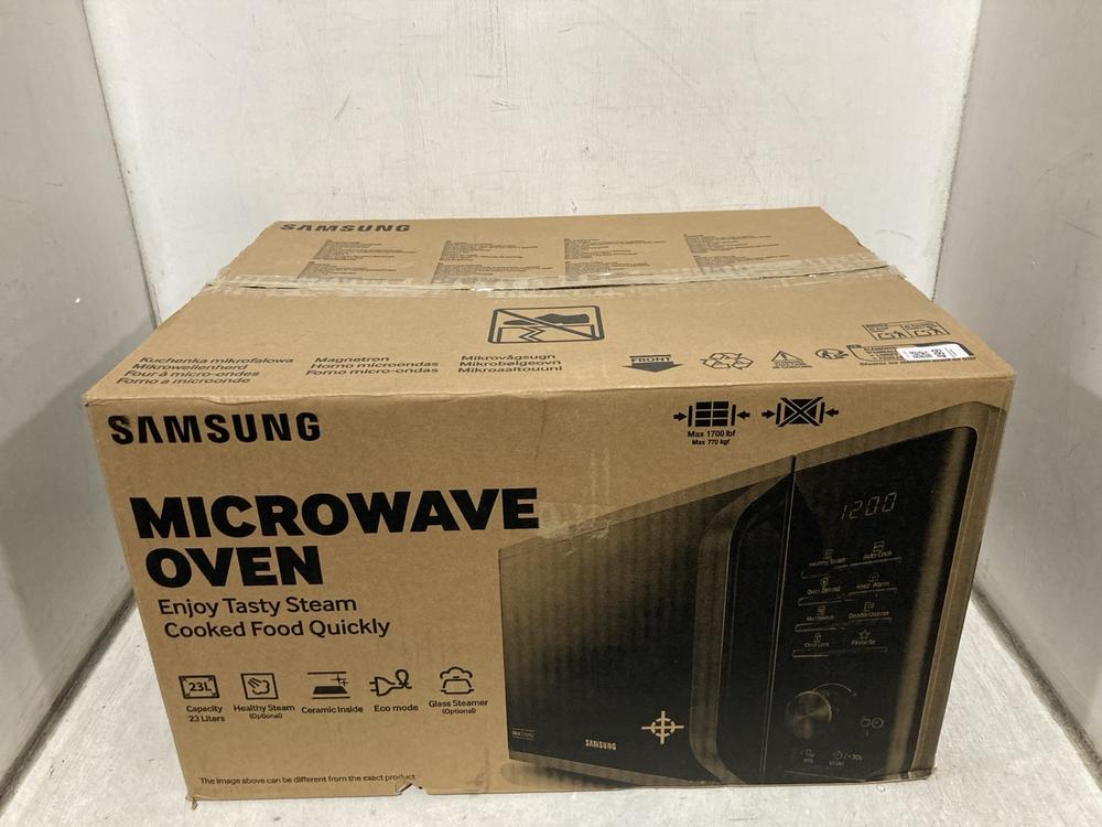 Lot 499  
            Chesterfield SR47 - Parcel Delivery Only 

                
SAMSUNG 23L 800W MICROWAVE OVEN ORIGINAL RRP £119 - MODEL NO. MS23K3523AS (LOCATI...