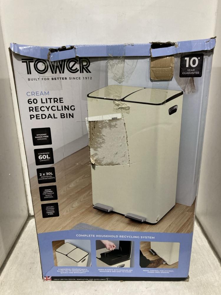 Lot 502  
            Chesterfield SR47 - Parcel Delivery Only 

                
TOWER 60L RECYLING PEDAL BIN (LOCATION: B7)