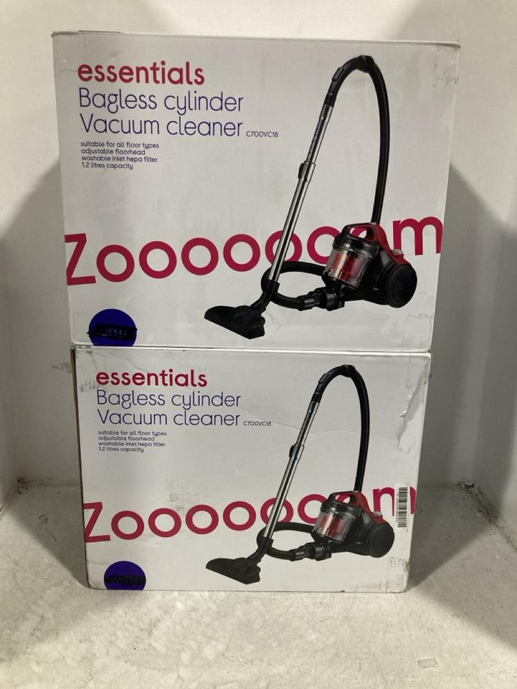 Lot 506  
            Chesterfield SR47 - Parcel Delivery Only 

                
2 X ESSENTIALS BAGLESS CYLINDER VACUUM CLEANER - MODEL NO. C700VC18 (LOCATION: B8)