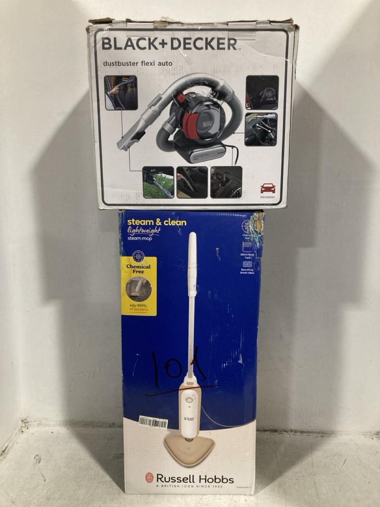 Lot 507  
            Chesterfield SR47 - Parcel Delivery Only 

                
BLACK AND DECKER DUSTBUSTER FLEXI AUTO CAR CLEANER TO INCLUDE RUSSELL HOBBS STEAM...