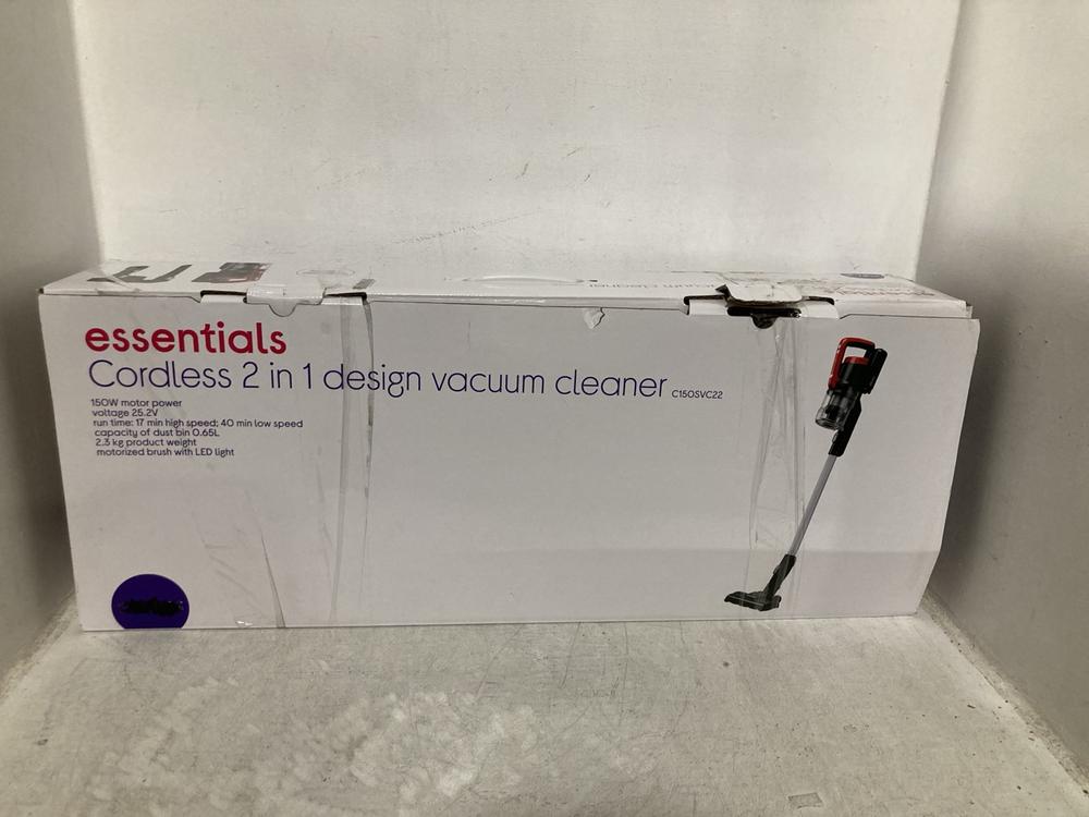Lot 511  
            Chesterfield SR47 - Parcel Delivery Only 

                
ESSENTIALS CORDLESS 2 IN 1 VACUUM CLEANER - MODEL NO. C150SVC22 ORIGINAL RRP £109...