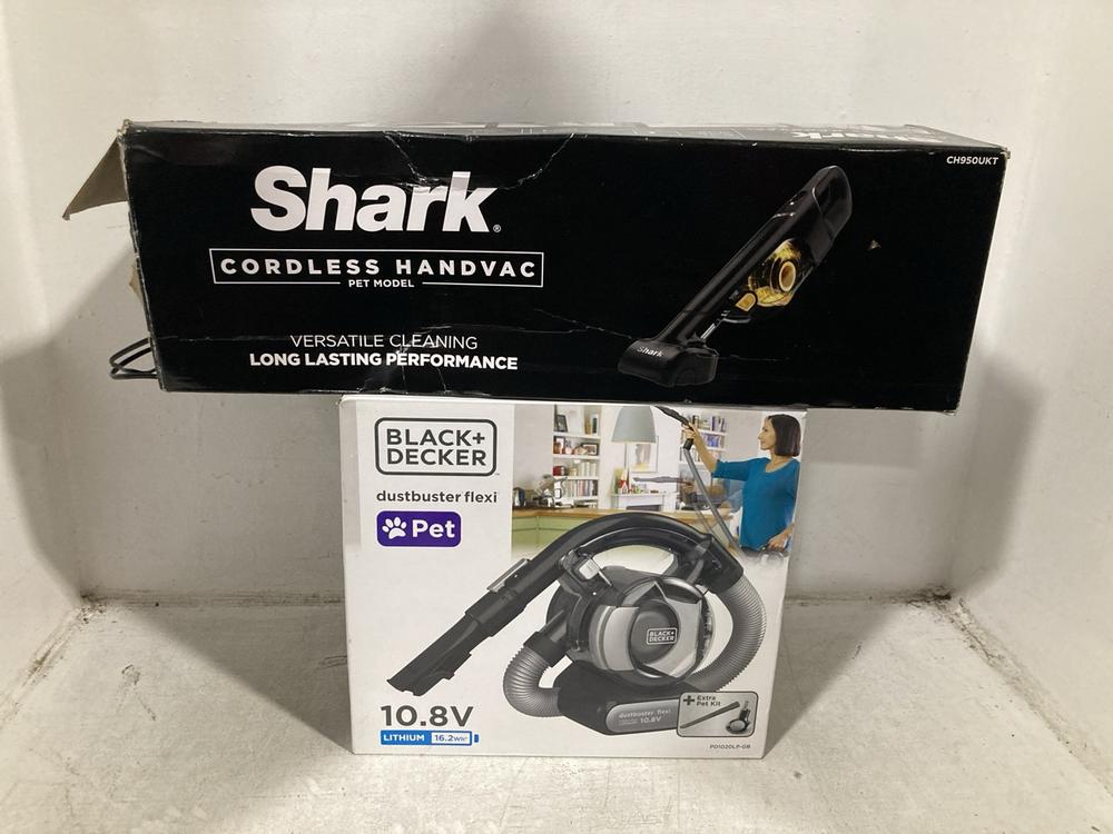 Lot 516  
            Chesterfield SR47 - Parcel Delivery Only 

                
SHARK CORDLESS HANDHELD VACUUM CLEANER TO INCLUDE BLACK AND DECKER 10.8V DUSTBUST...