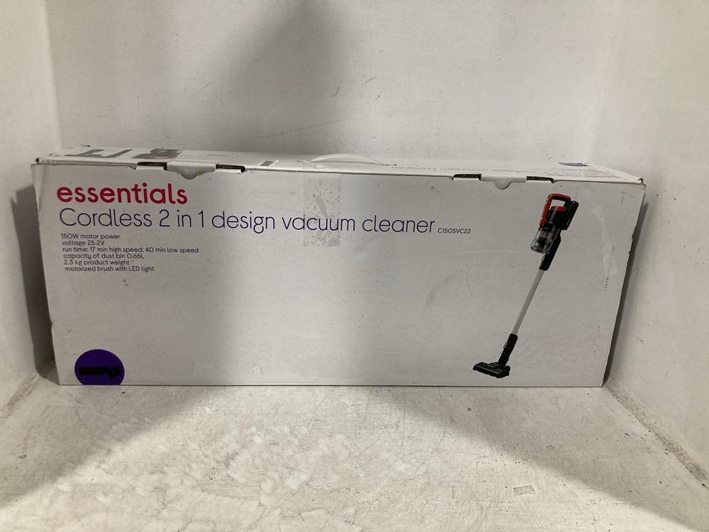 Lot 519  
            Chesterfield SR47 - Parcel Delivery Only 

                
ESSENTIALS CORDLESS 2 IN 1 VACUUM CLEANER - MODEL NO. C150SVC22 ORIGINAL RRP £109...